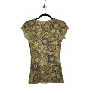 y2k Micromesh Baby Tee Shirt Floral Hippie Boho Western Fairy Grunge Shirt